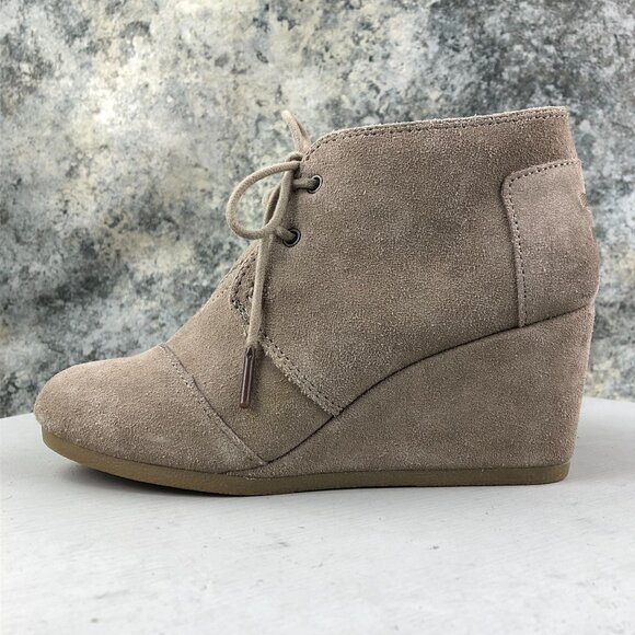 Toms Women's Size 6.5 Desert Taupe Brown Suede High Heel Wedge Ankle Booties - Picture 6 of 13